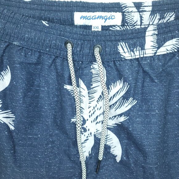 Maamqic Swim Trunks Mens XXL Blue Mesh Lined Palm Drawstring All Over Print - Picture 2 of 10